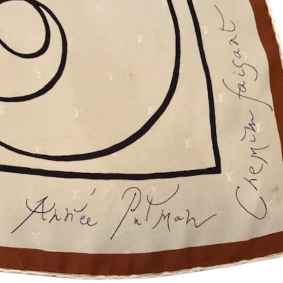 Louis Vuitton Scarf Silk 100% andree putman chemin faisant  Louis Vuitton Rare 1980s Chemin Faisant Andrée Putman Signed Silk Scarf